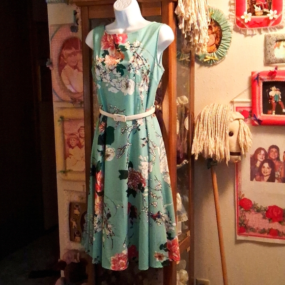 Beautiful,Iconic,Vintage 1950's,"Rockabilly",Mint Green,Floraĺ,Midi,Dress🦋 - Picture 1 of 17